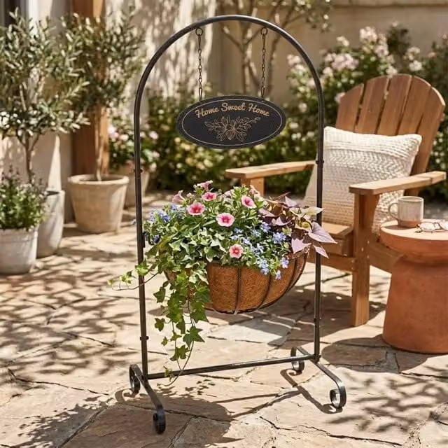 KORVIXA Heavy Duty Metal Welcome Planter Tub in Black, W/D/H: 90.0 x 45.0 x 45.0 cm – 1