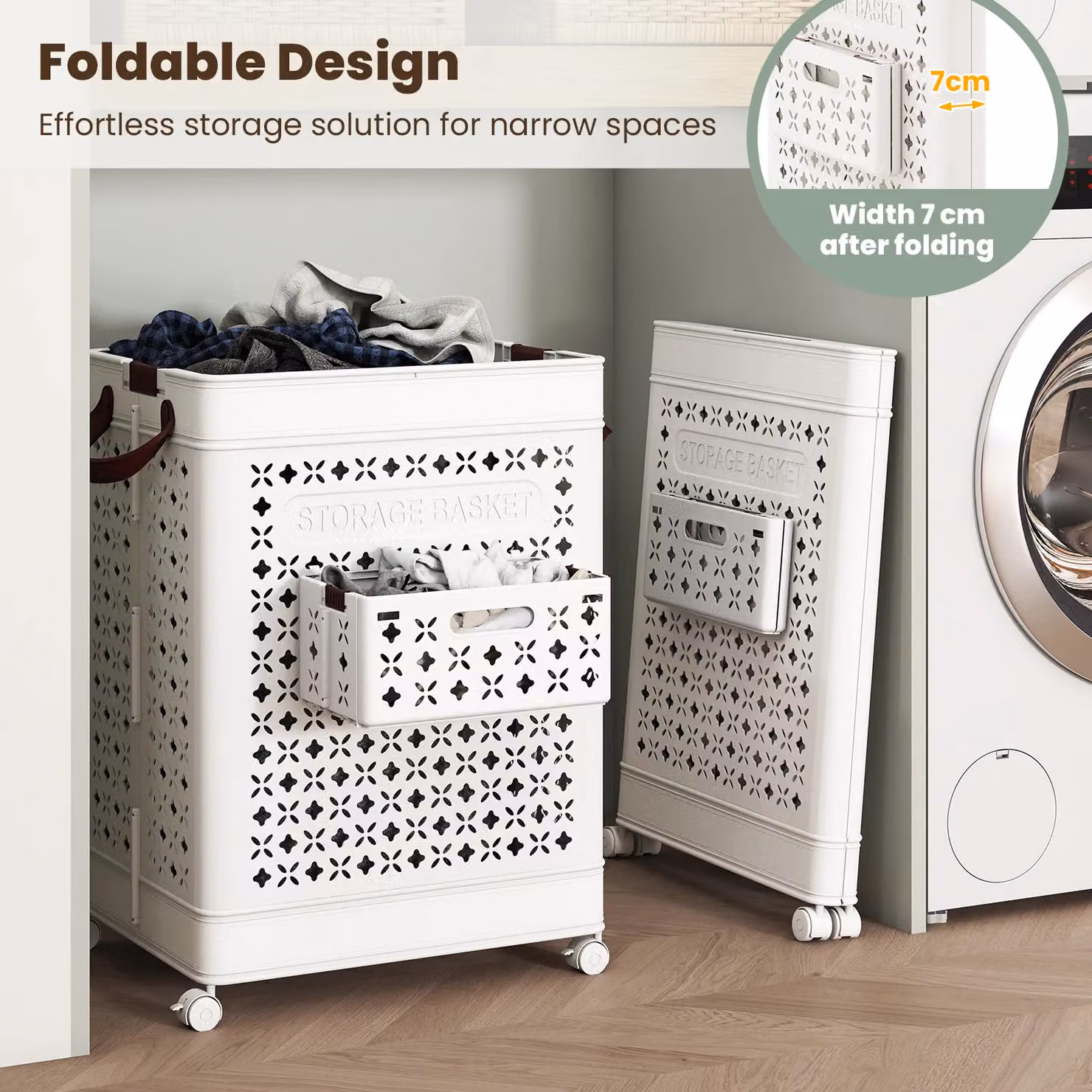 Gymax Collapsible 75 L Laundry Basket with Handles in White – 4