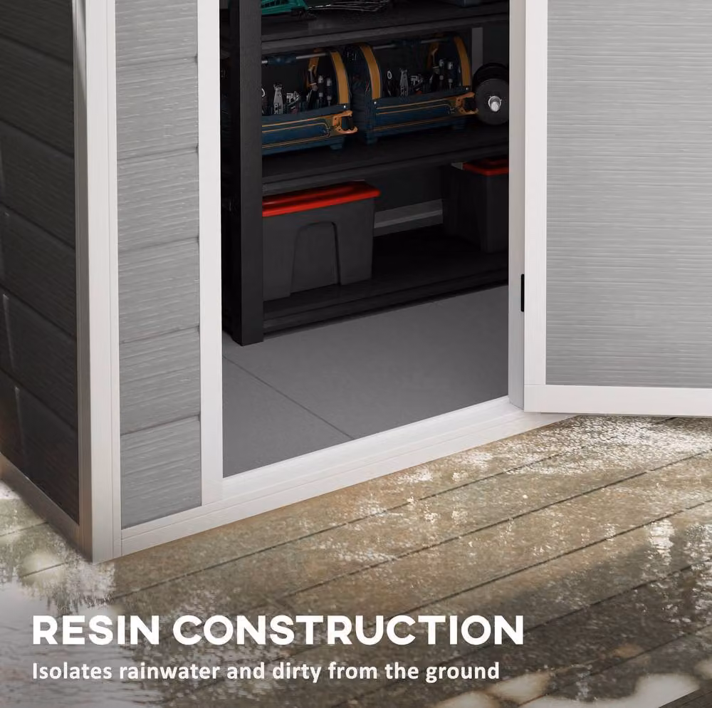 STILVORA Grey Garden Shed with Window, Floor and Single Door, W/D/H: 182 x 121 x 200 cm – 5