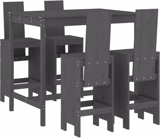 Berkfield Home 5 Piece Grey Solid Pine Wood Garden Bar Set – 1