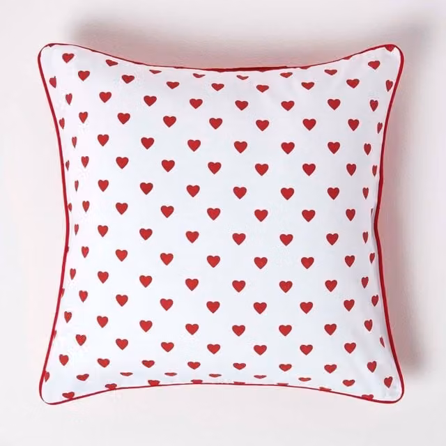 Homescapes Cotton Graphic Square Cushion Cover in Red and White, W/D/H: 60 x 60 x 1 cm