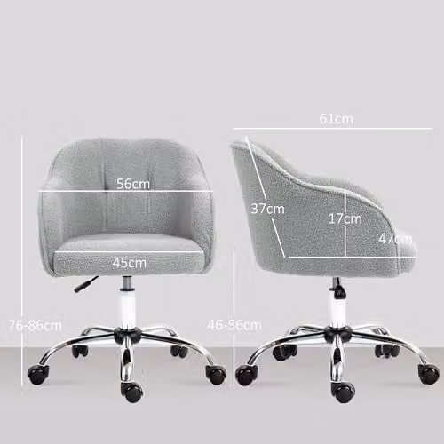 HOMCOM Grey Bouclé Swivel Task Chair with Armrests and Castors for Home Office or Bedroom, W/D/H: 61.0 x 61.0 x 120.0 cm – 3