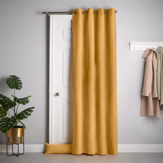 Terrys Yellow Chenille Velvet Blackout Eyelet Door Curtain W: 56 cm, H: 84 cm