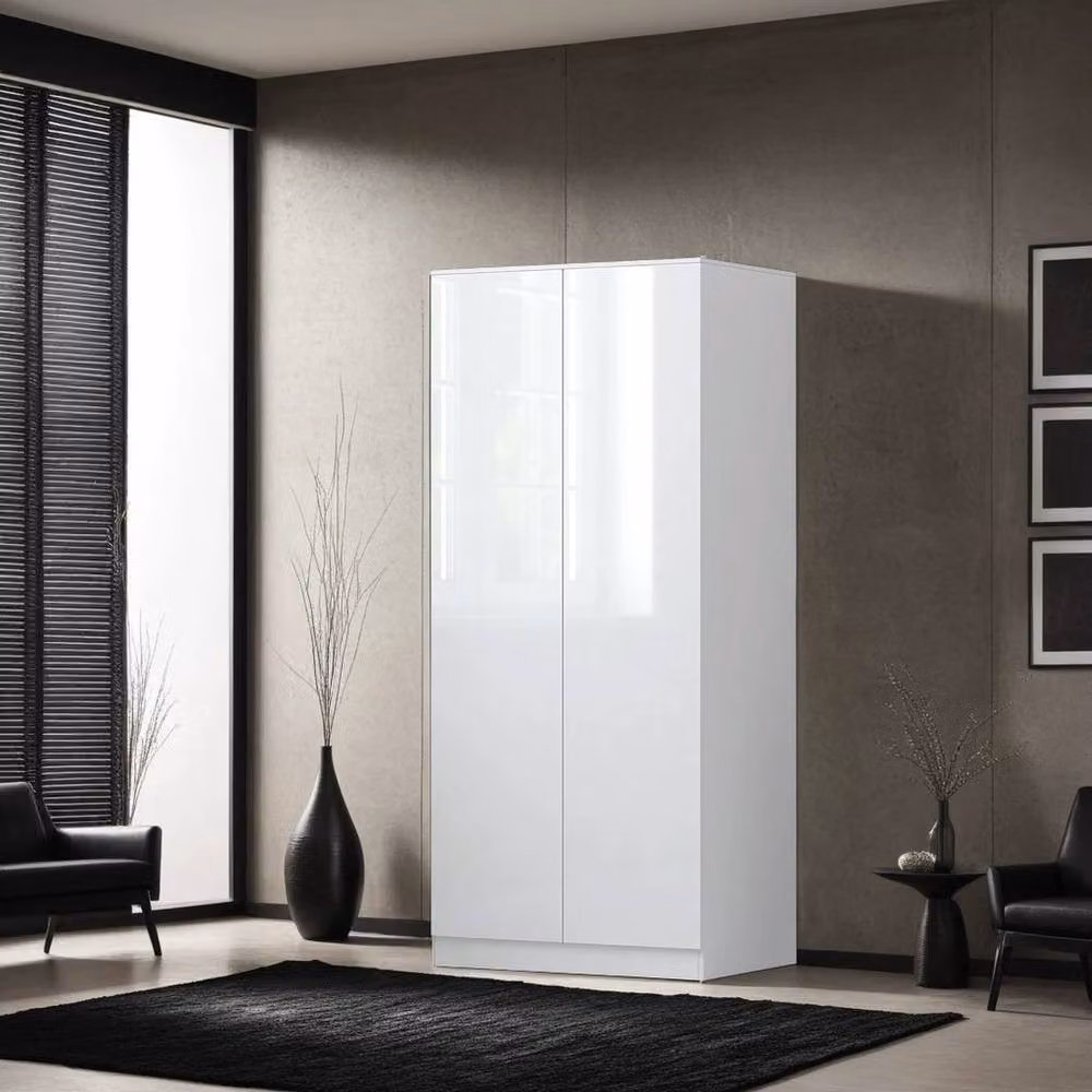 FLAVORA White Gloss 2 Door Wardrobe with Soft Close Hinged Doors, W/D/H: 100 x 100 x 100 cm – 2