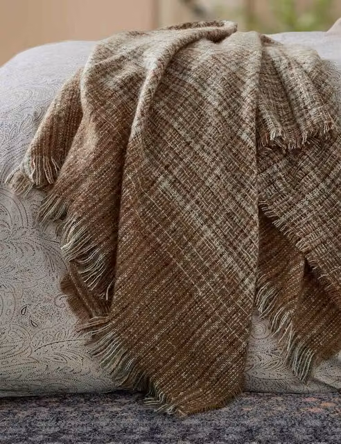 Bedeck of Belfast Osanna Woven Checked Throw with Fringes in Brown Mix