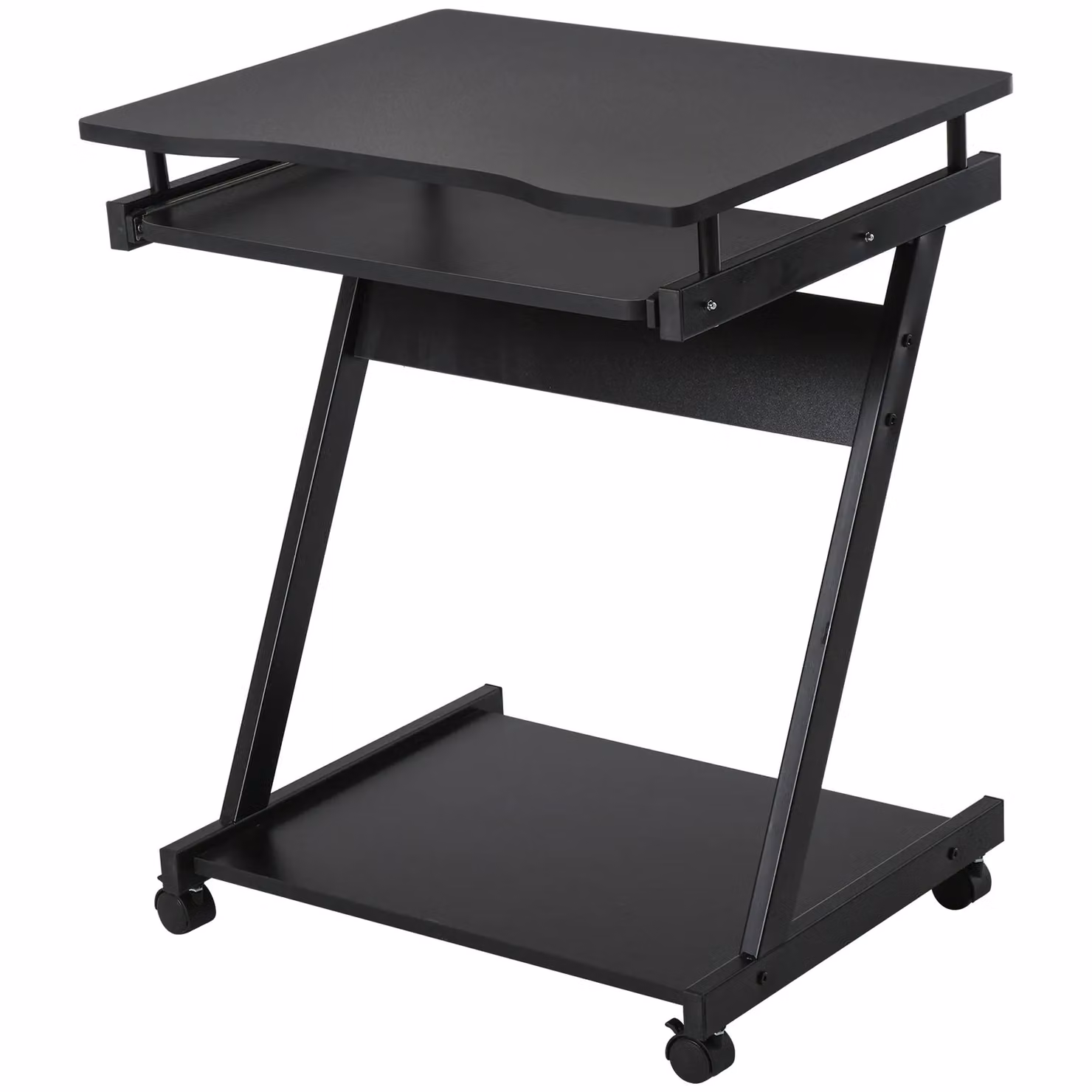 HOMCOM Modern Movable Computer Desk with Sliding Keyboard Tray and Castors, Black – 2