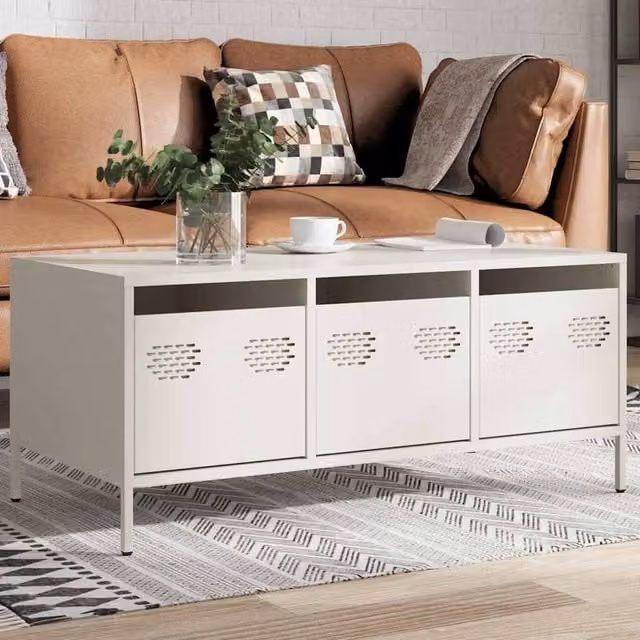 Berkfield Home Industrial White Metal Coffee Table, W: 101.5 cm, D: 50 cm, H: 43.5 cm