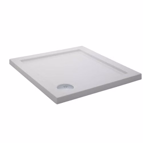 Nuie NTP010 Modern Square Slimline Pearlstone Shower Tray, W/D: 900 x 900 mm, Gloss White