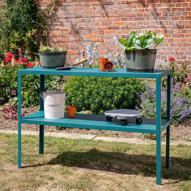 Primrose 2 Tier Green Metal Greenhouse Staging Shelving W: 118 cm