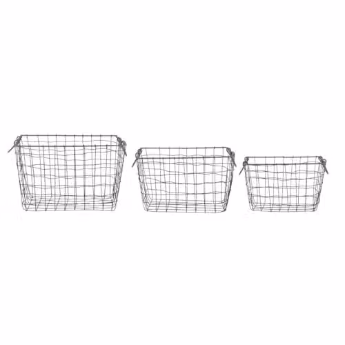 Esschert Large Rectangular Metal Wire Mesh Baskets in Grey, Set of 3 – 1