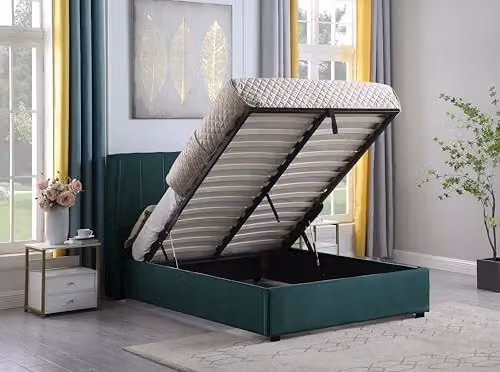 Seconique Amelia King Size Upholstered Ottoman Bed Frame in Green Velvet Fabric W/D/H: 180 x 200 x 116 cm – 1
