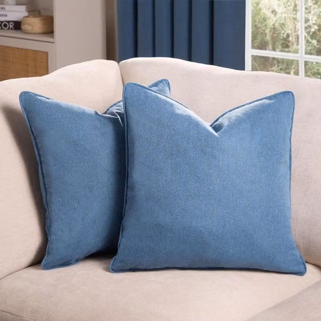 OHS Pack of 2 Blue Woven Texture Square Cushion Covers