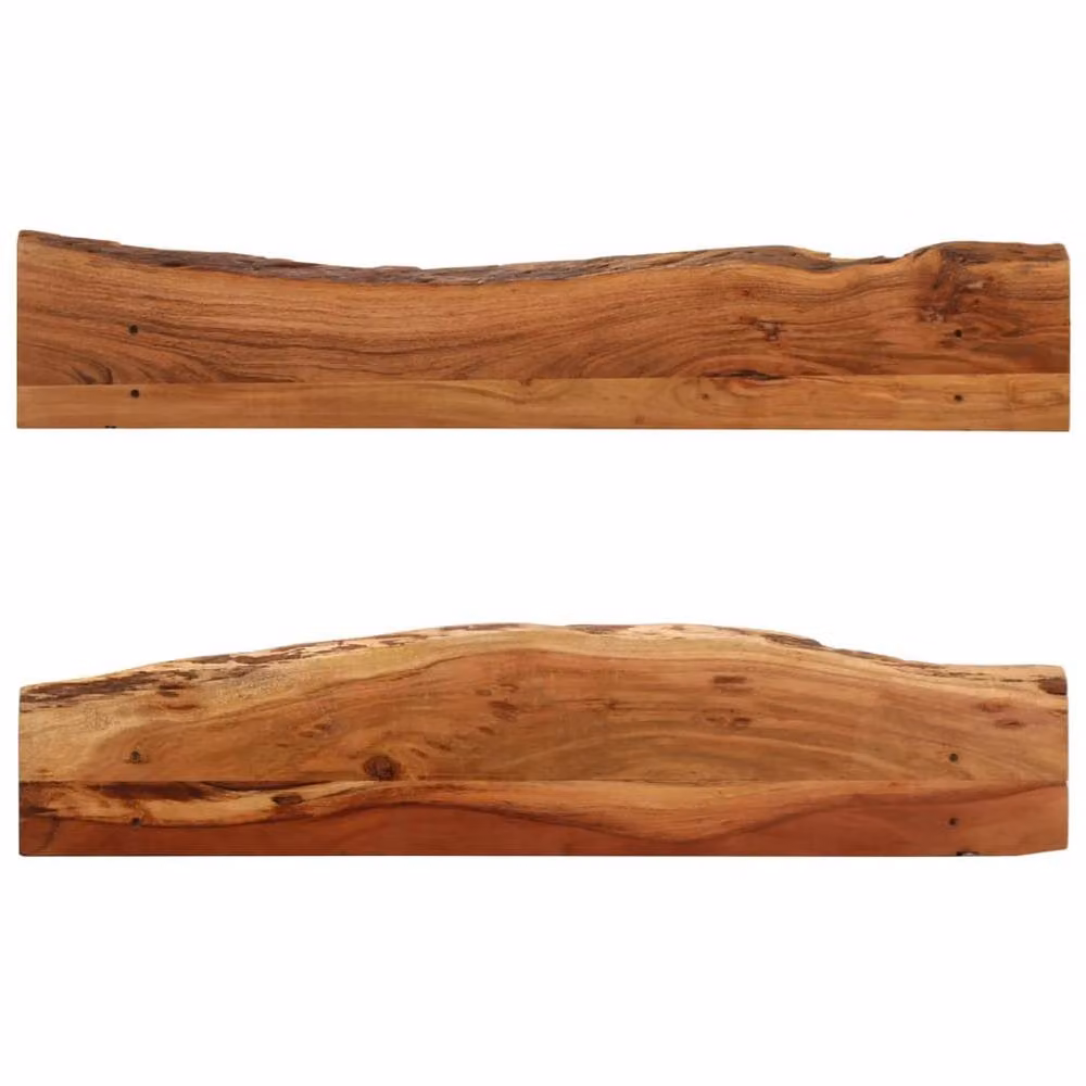Berkfield Home Set of 2 Wall Mounted Acacia Wood Shelves in Brown, W/D/H: 110 x 20 x 18 cm – 2