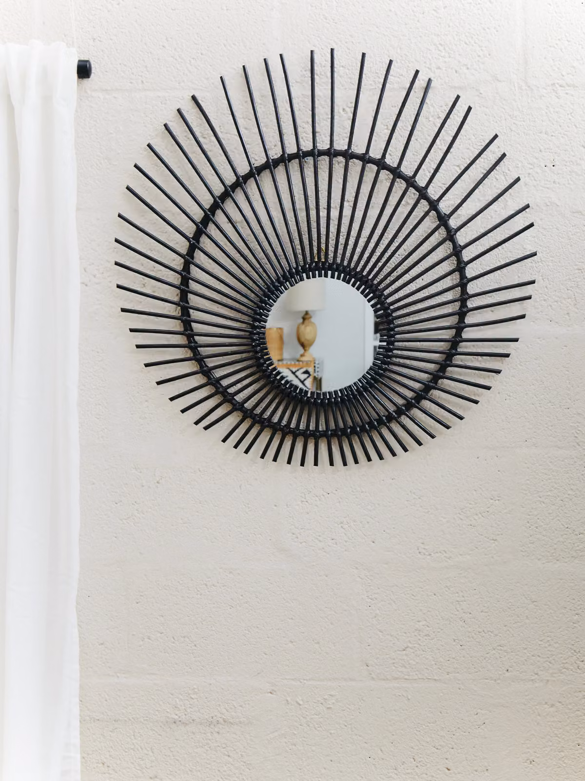 Orsina Black Rattan and Wood Round Boho Wall Mirror W: 80 cm, D: 3 cm, H: 80 cm – 5