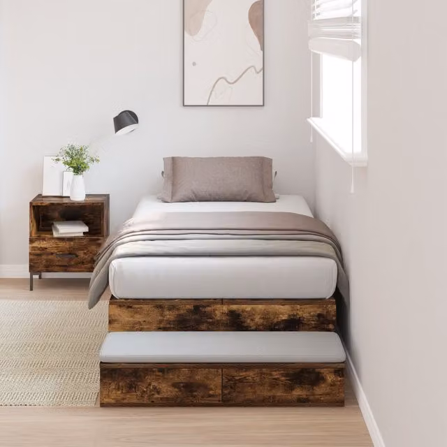 Berkfield Home Smoked Oak Storage Bed Frame with Drawers, Brown, W/D/H: 200 x 90 x 31.5 cm – 1