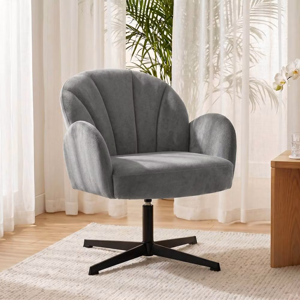 STILVORA Modern Grey Velvet Swivel Armchair with 360 Degree Rotation, H 80.0 x W 68.0 x D 64.5 cm – 2