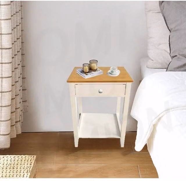 EONLION White Lacquered Wooden Bedside Table and Nightstand – 1