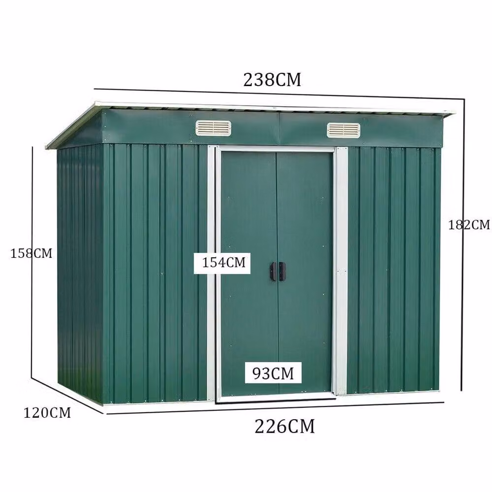 NESTLUNE Green Metal Garden Storage Shed with Sliding Doors and Gable Roof, W/D/H: 100 x 100 x 182 cm – 2