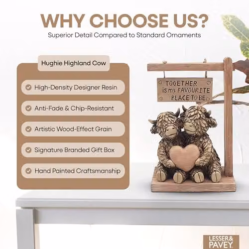 Lesser & Pavey Hughie Highland Cow Together Tabletop Figurine, Brown and Multicolour, H 21.0 cm x W 14.0 cm x D 14.0 cm – 3