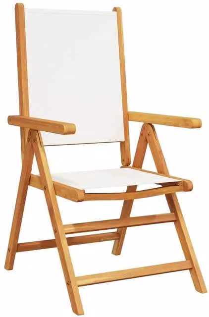Berkfield Home Set of 8 Reclining Garden Chairs in Cream White Fabric and Oiled Acacia Wood