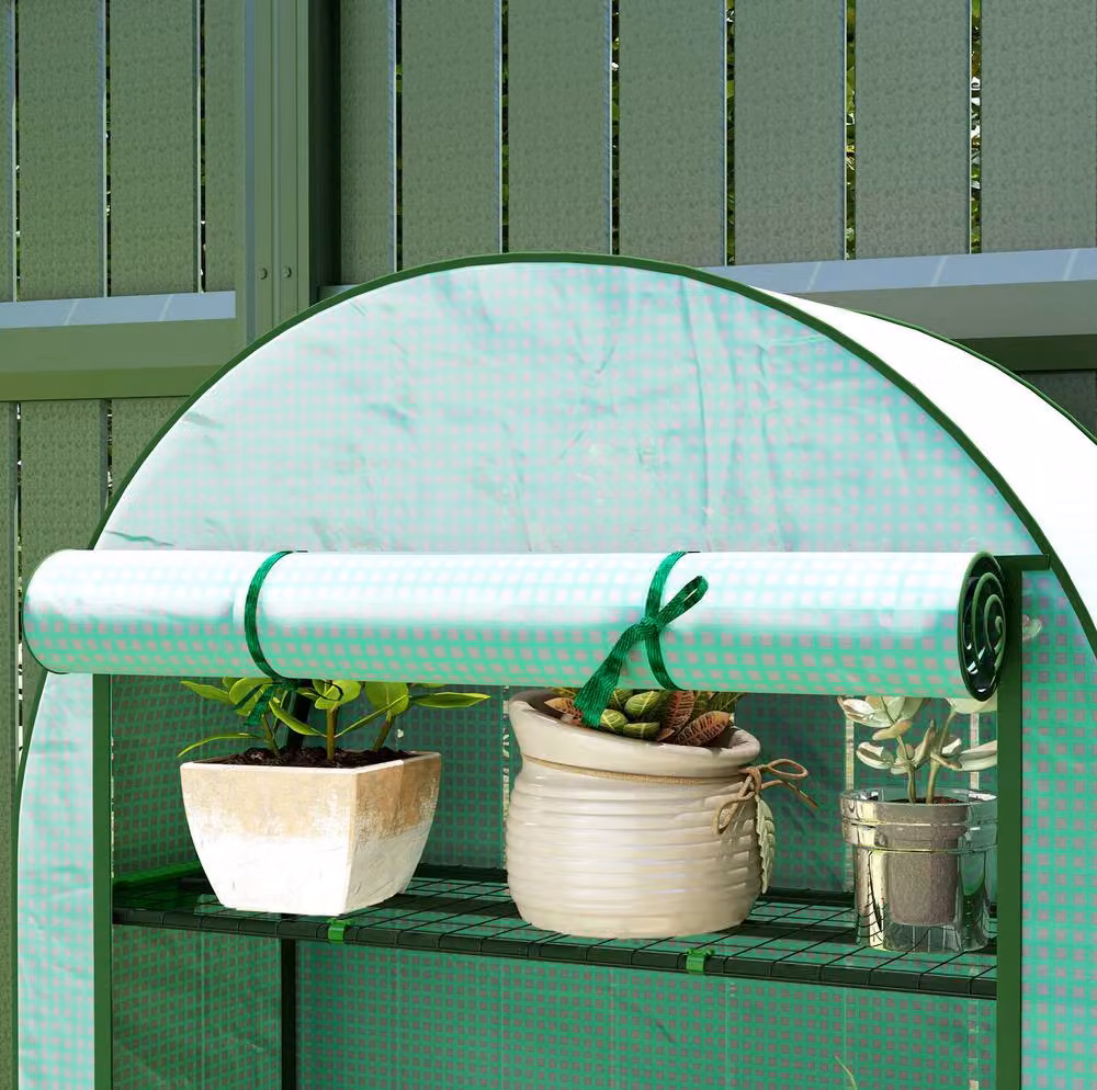 STILVORA 4 Tier Mini Greenhouse with Roll-Up Door in Green, H 160 x W 105 x D 45 cm – 6