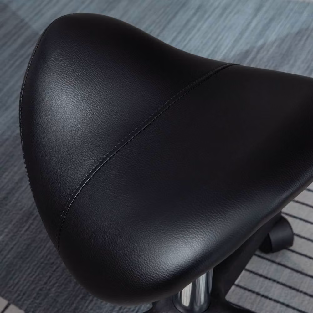 STILVORA Adjustable Rolling Stool with Castors in Black Synthetic Leather – 7