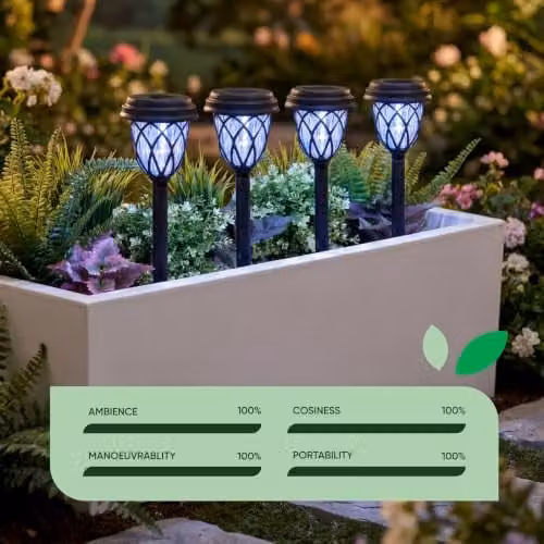 Gardenwize Pack of 4 Solar LED Pathway Stake Lights in Black – 7