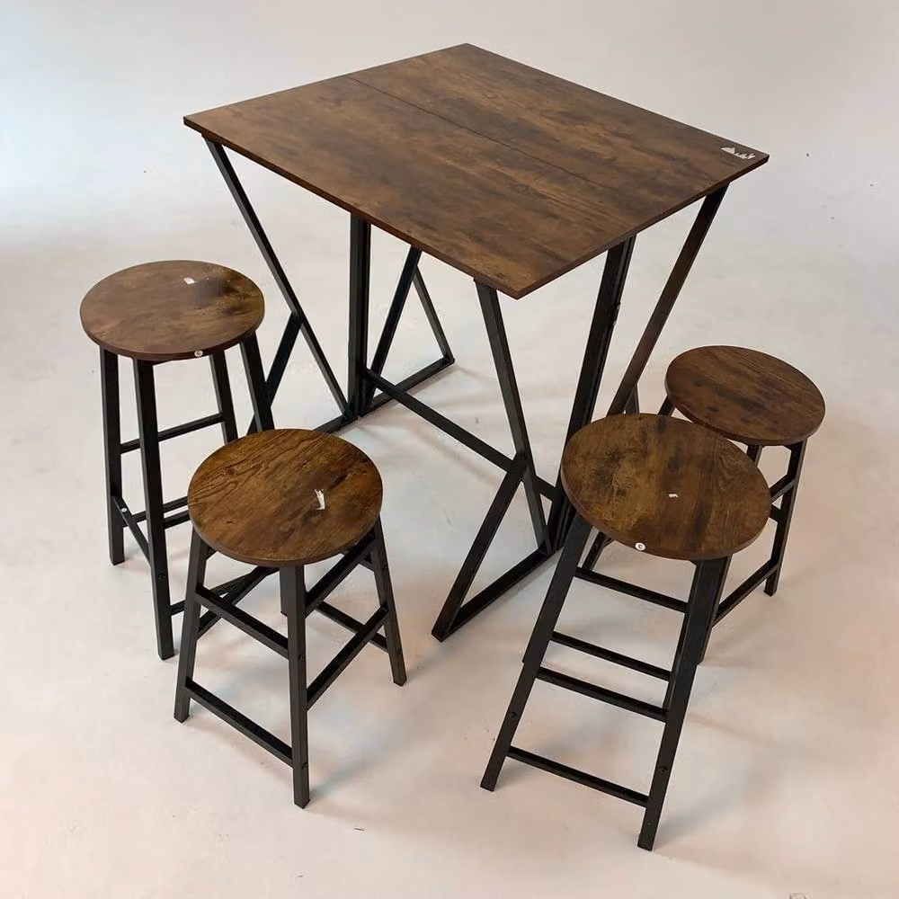 FORGEVIO 5-Piece Brown Wood Folding Kitchen Dining Table and Chairs Set – 3