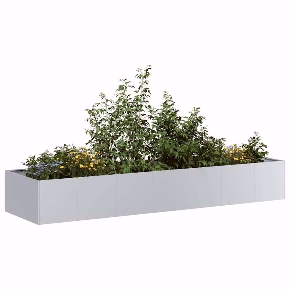Berkfield Home Galvanised Steel Planter in Silver, W/D/H: 280 x 80 x 40 cm – 2