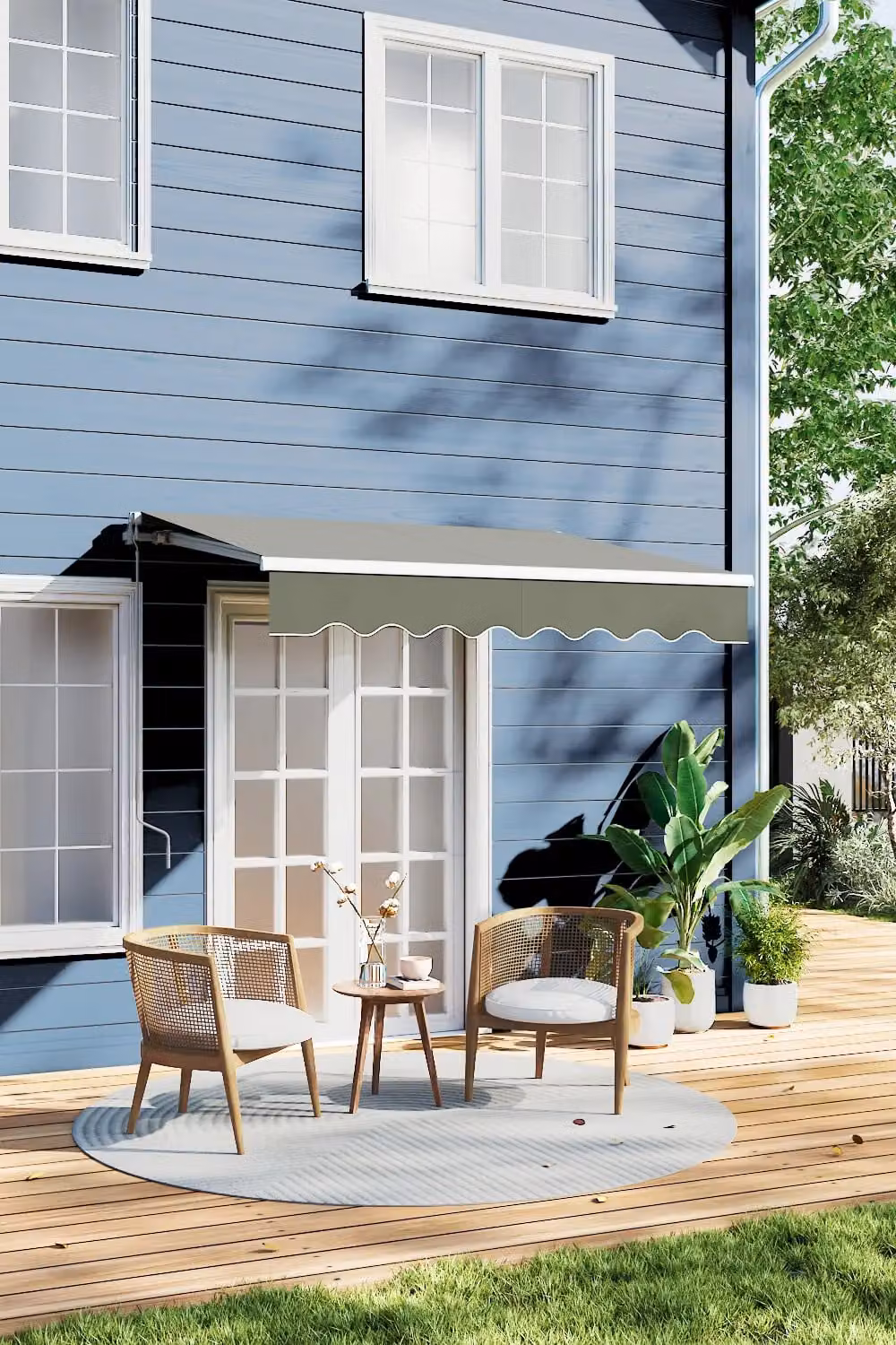 H&O Direct Grey Retractable Polyester Patio Awning for Windows and Doors – 1