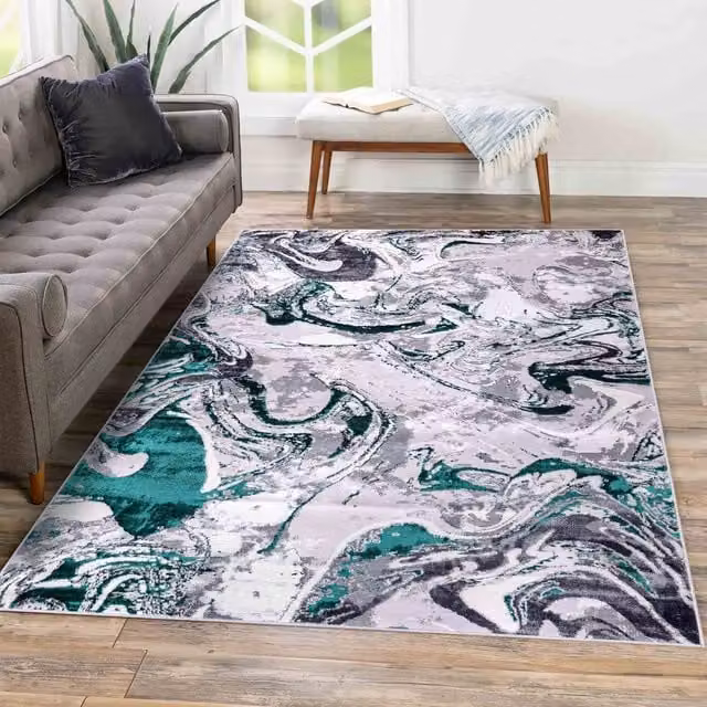 Serdim Rugs Emperor Solarius Modern Abstract Area Rug, Multicolour Turquoise and Green, W: 200 cm, D: 290 cm