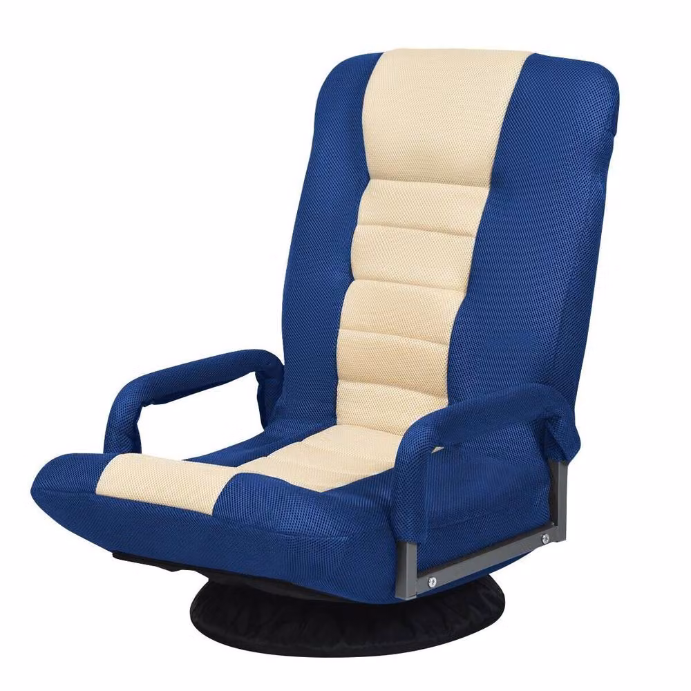 Costway Swivel Folding Floor Gaming Chair with 6-Position Adjustment in Navy Blue – 11