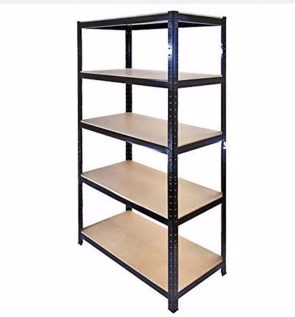 PAWNORA 5 Tier Garage Shelving Rack in Black with Adjustable Metal and MDF Shelves – 1