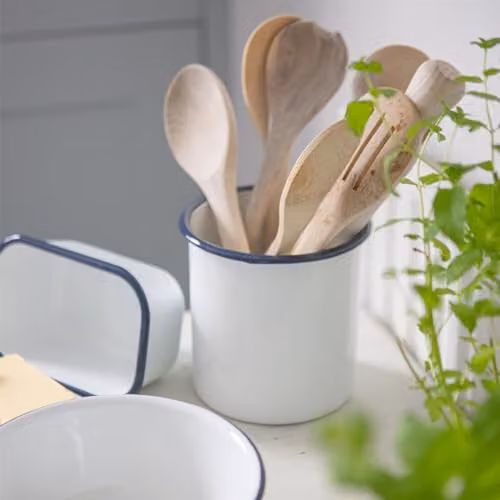 Argon Tableware White Enamel Utensil Holders with Blue Rim, Pack of 2, Height: 15.5 cm – 2