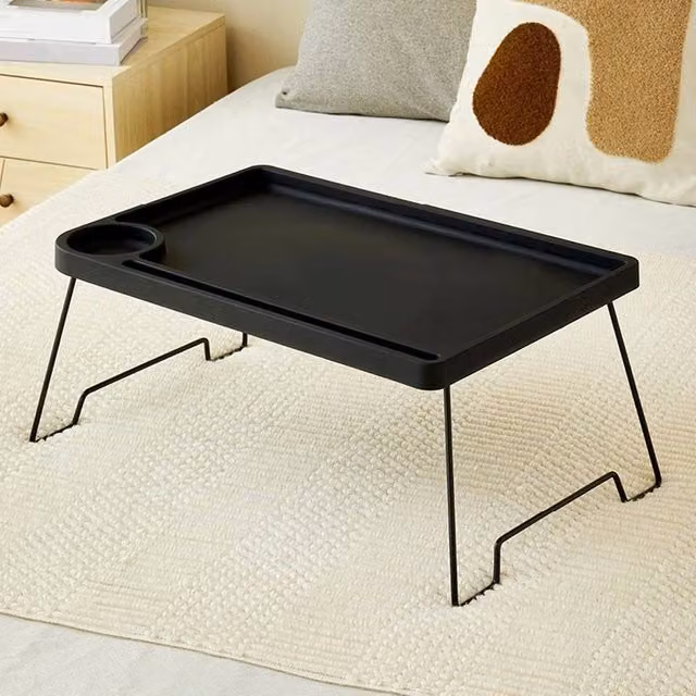 Kelvenix Black Lap Food Coffee Table with Folding Legs and Metal Frame – 1