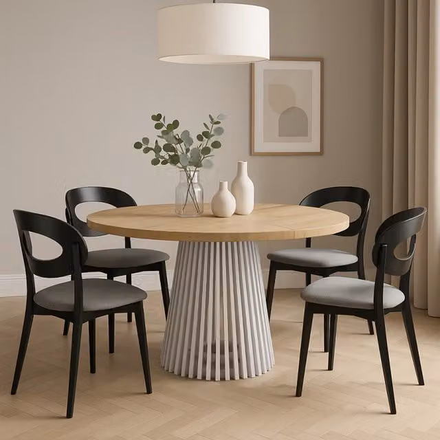 Heze Furniture Ruston Round Extendable Dining Table in Gold and White