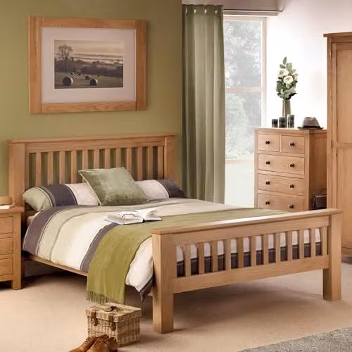 Julian Bowen Amsterdam Solid Oak Bed Frame in Brown, W: 163 cm, D: 218 cm – 1
