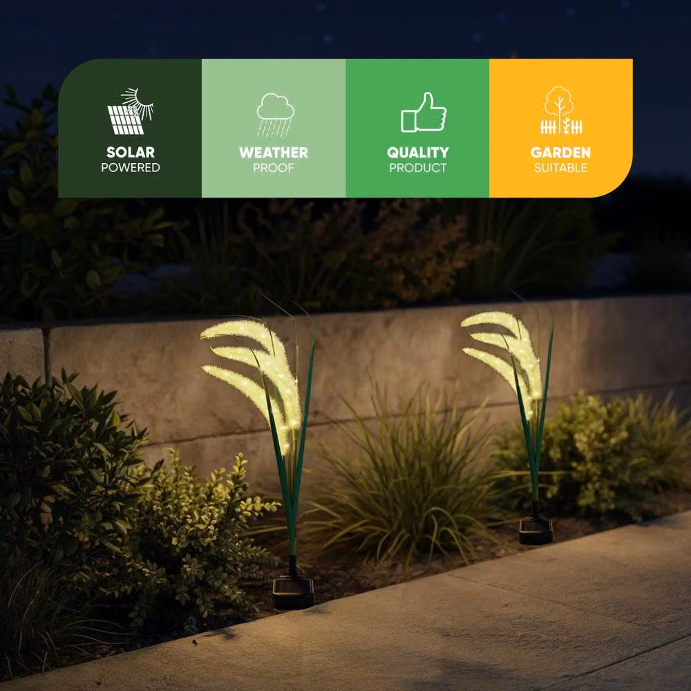 Gardenwize Pack of 3 Solar Grass Effect Stake Lights with Warm White LED in Green – 2