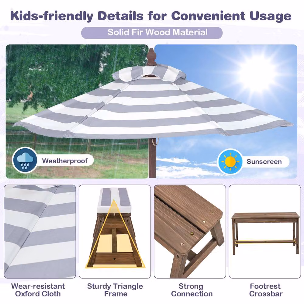 Gymax 4 Piece Wooden Picnic Table and Bench Set in Brown – 4