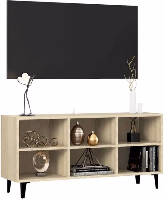 Berkfield Home Sonoma Oak TV Cabinet in Beige with Metal Legs, W/D/H: 103.5 x 30 x 50 cm