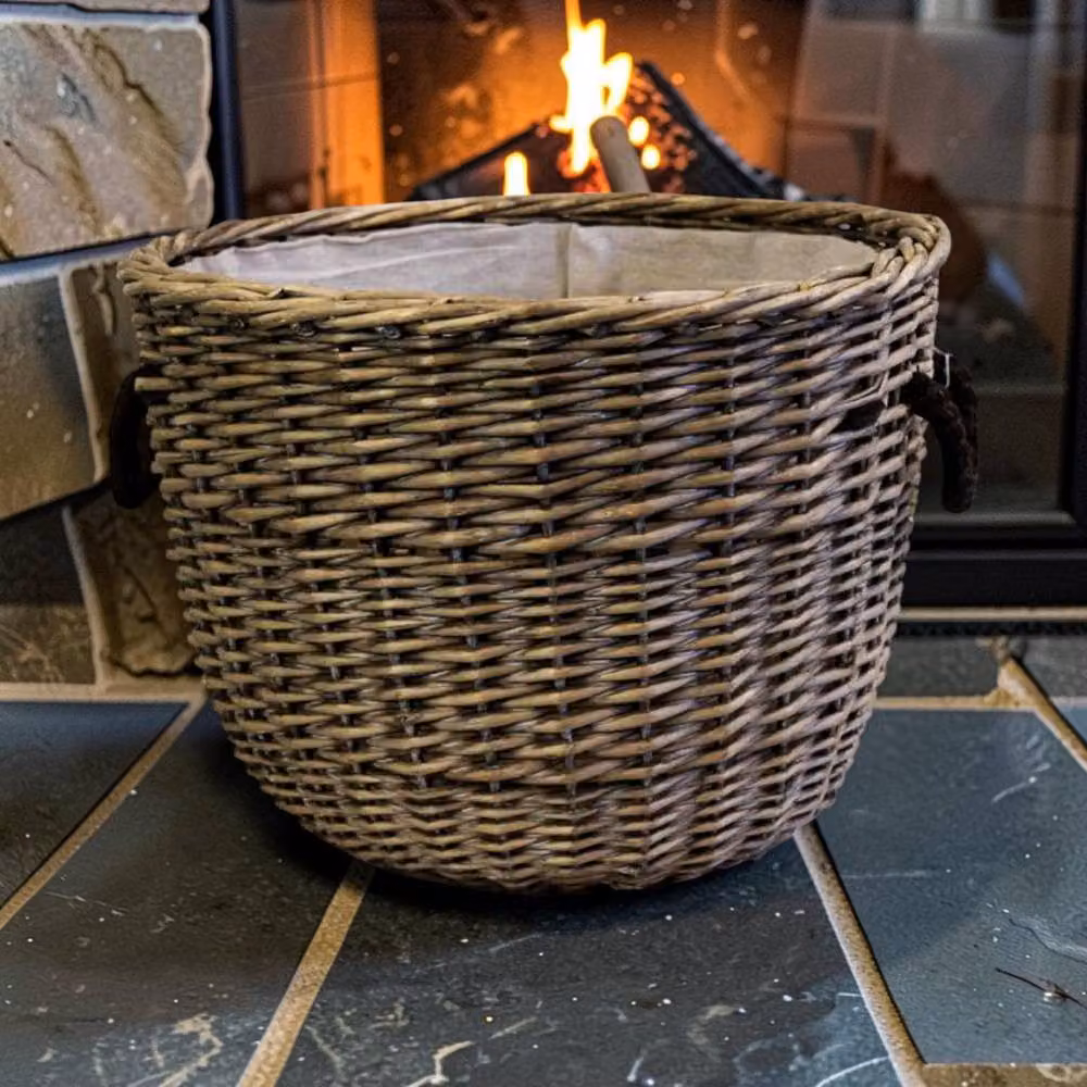 Four Candle Grey Willow Log Basket with Hessian Liner and Handles – 2