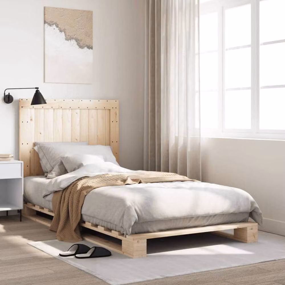 Berkfield Home Beautiful Bed Frame with Headboard in Light Oak, W/D/H: 100 x 200 cm – 2