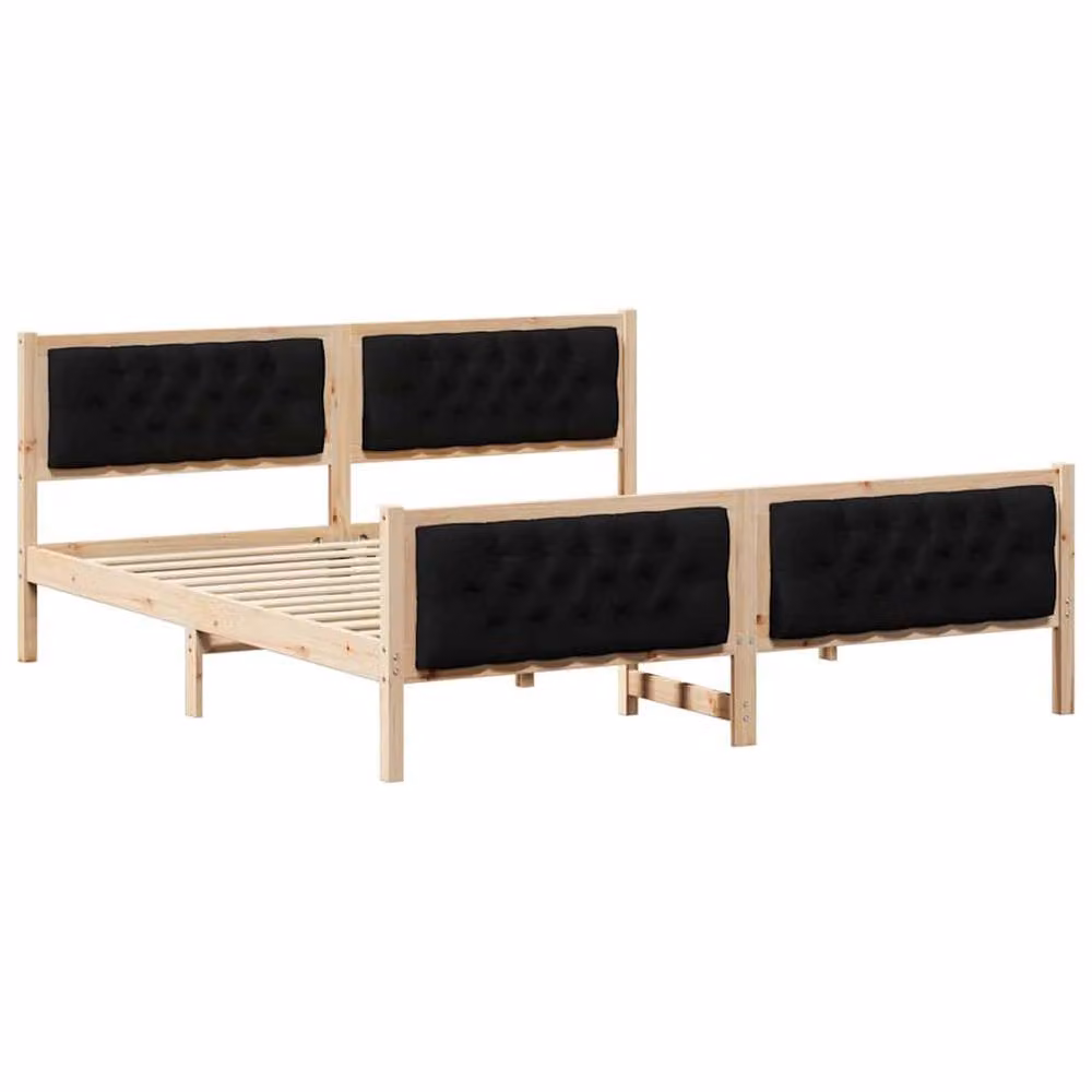 Berkfield Home Solid Pine Wood Bed Frame with Headboard in Black and Natural, W/D/H: 180 x 200 x 85.5 cm – 2