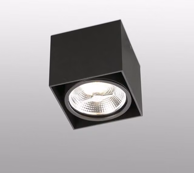 Faro Modern Square Surface Mounted Downlight, Black, Diameter: 13.5 cm