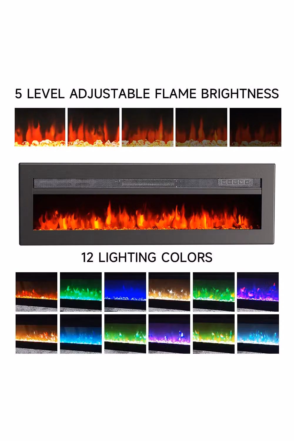 Living and Home 40 inch Electric Fireplace with 12 Flame Colours, Black – 6