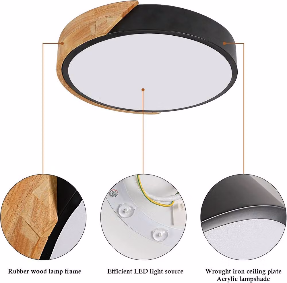 Goeco Modern Round LED Ceiling Light, 24W, 6500K, Diameter: 30 cm, Black – 5