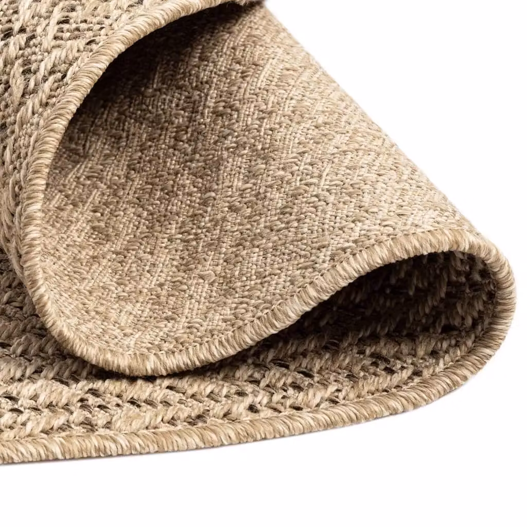 Berkfield Home Round Jute Look Indoor and Outdoor Rug in Brown and Beige, Diameter: 100 cm – 2