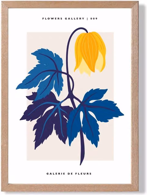 ARTZE Abstract Yellow and Blue Tulip Flower Market Gallery Framed Print with Oak Frame, A3