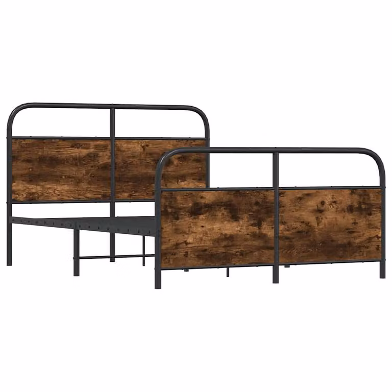Berkfield Home Industrial Metal Bed Frame in Smoked Oak Brown, W: 140 cm, L: 200 cm