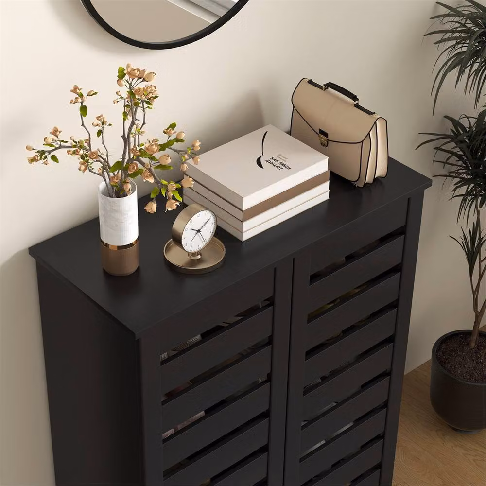 Nordara 5 Tier Black Shoe Cabinet with Hinged Doors and Internal Shelves W: 100 cm, D: 60 cm, H: 100 cm – 3
